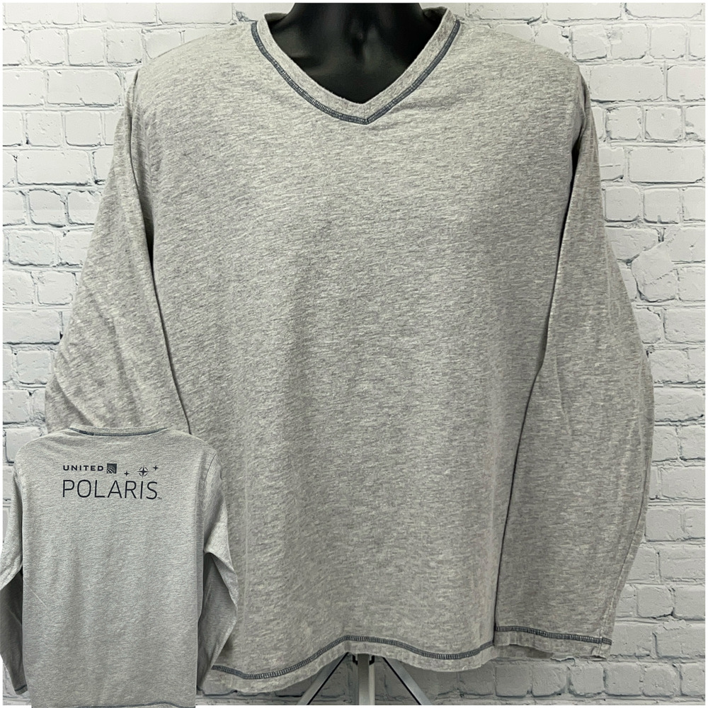 United Polaris V Neck T Shirt Gray Aviation Airplane Long Sleeve XL X-Large